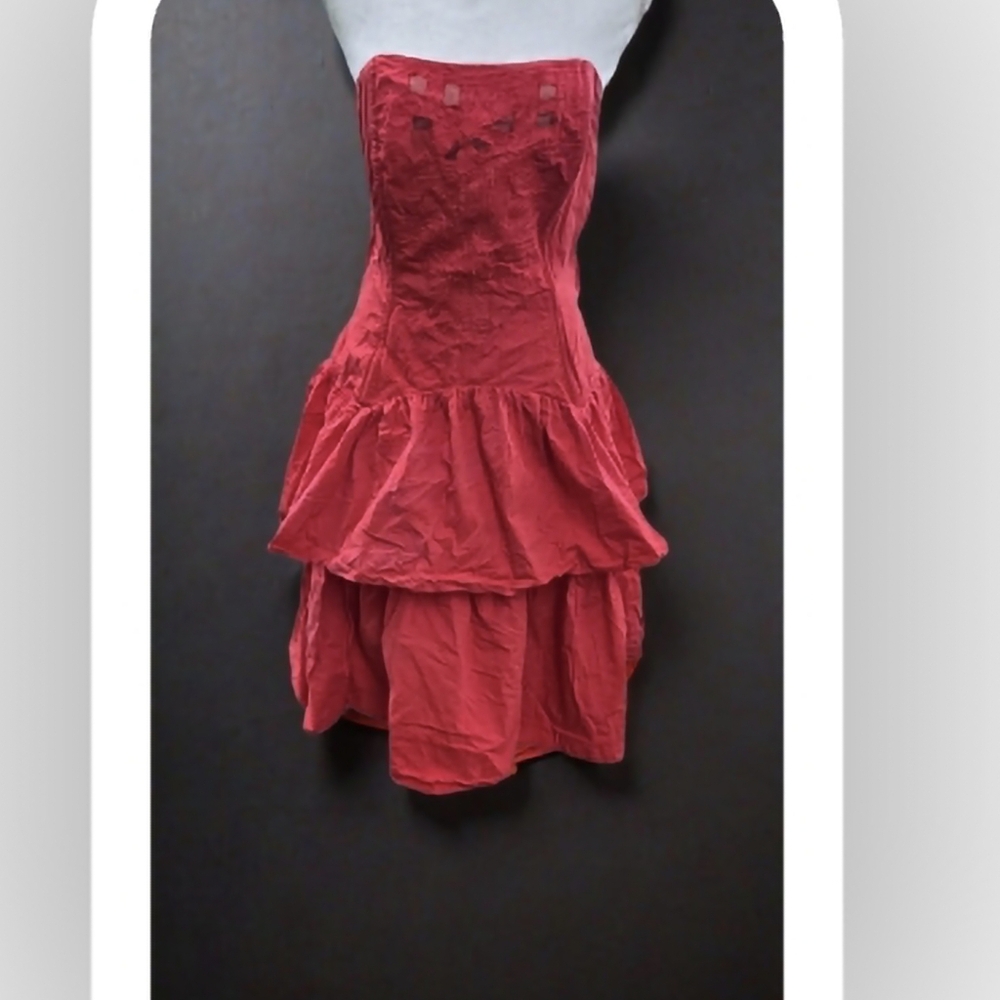MOONGLOW Chic Strapless Red Ruffle Dress